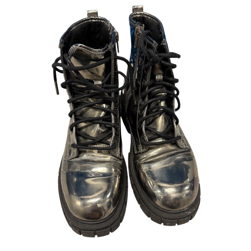 Madden NYC Combat Boots Silver Metallic Lace Up Lug Sole Boots Size 5 - Picture 3 of 7
